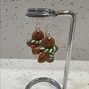 Gingerbread Man Earrings with Green and Red Accents